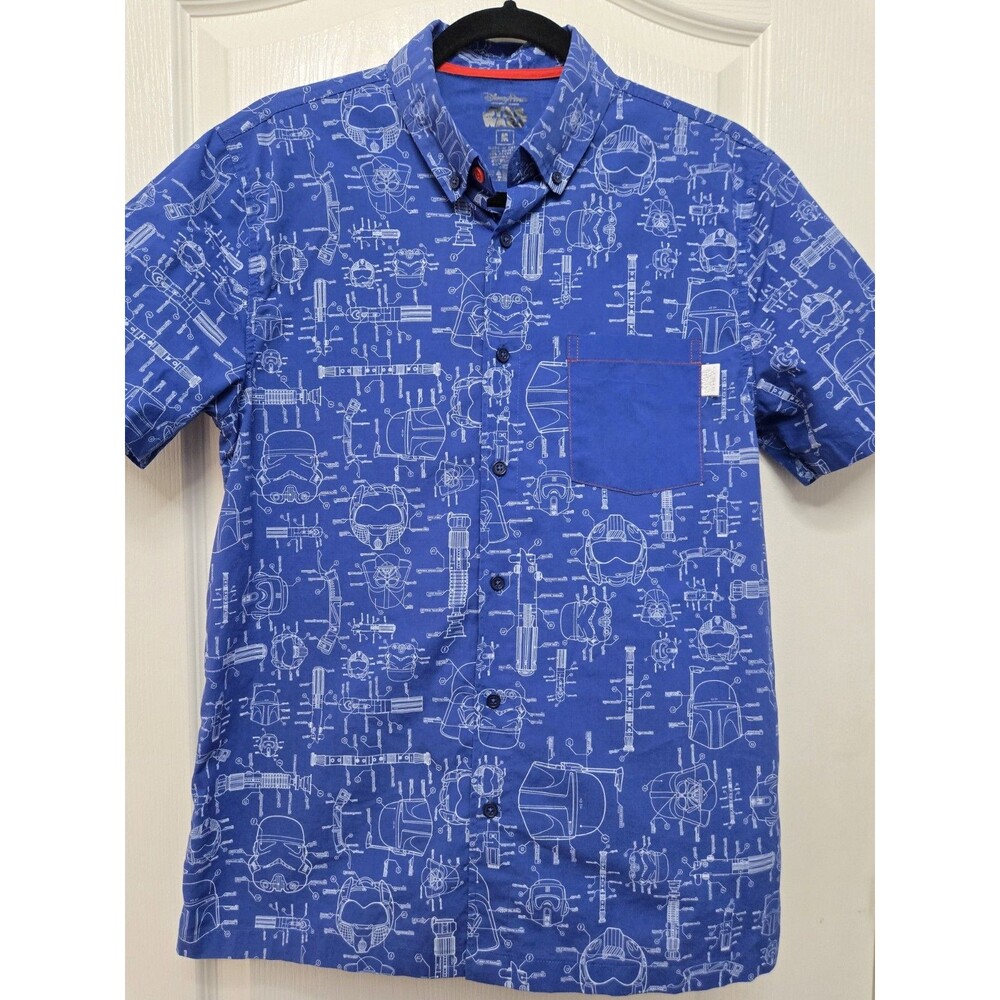 Disney Parks Star Wars Schematics Blueprint Darth Vader Sz M Short Sleeve Blue